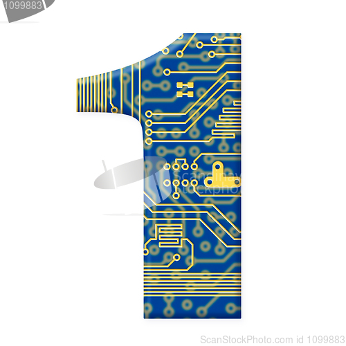 Image of Digit from electronic circuit board alphabet on white background