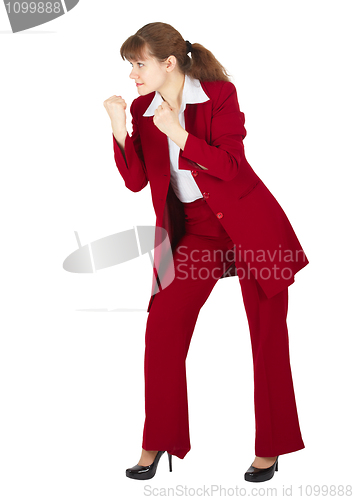 Image of Girl in business suit ready for any fight