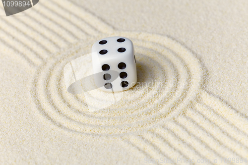 Image of Composition on Zen garden - sand, and dice