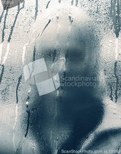 Image of Face behind dew. Analog capture silvergrains to be seen.