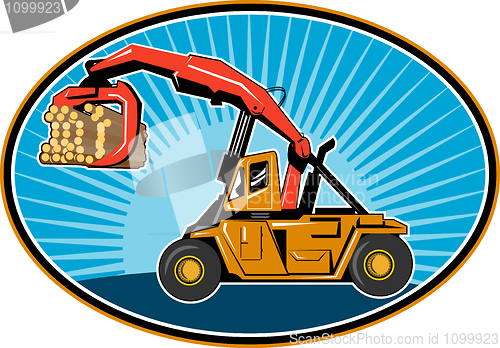 Image of Logging forklift truck  hoisting logs