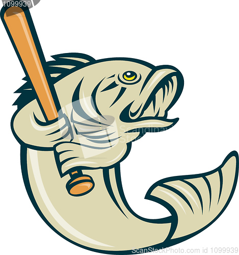 Image of largemouth bass fish playing baseball