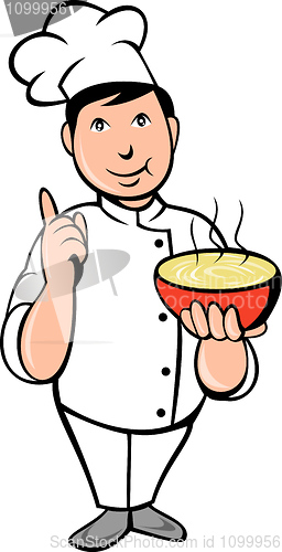 Image of Cartoon Chef cook with bowl of soup