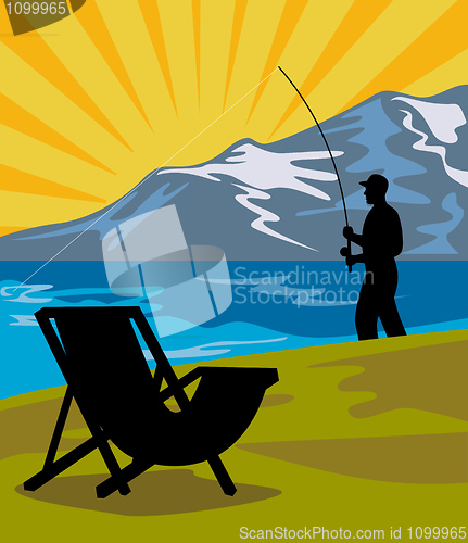 Image of Fly fisherman fishing with fly rod 