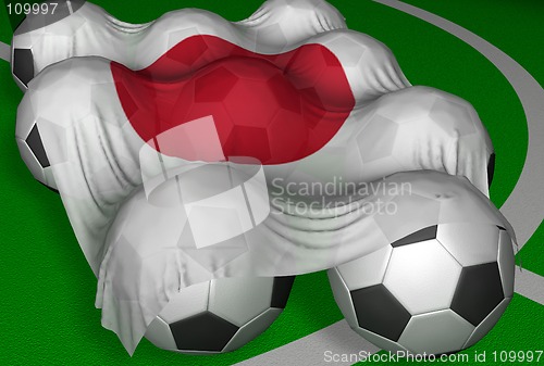 Image of 3D-rendering Japan flag and soccer-balls