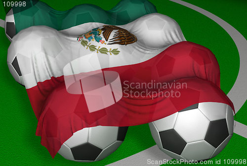 Image of 3D-rendering Mexico flag and soccer-balls