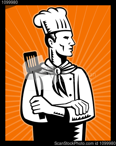 Image of Retro Chef cook holding spatula