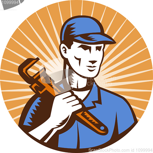 Image of Plumber hand holding monkey wrench