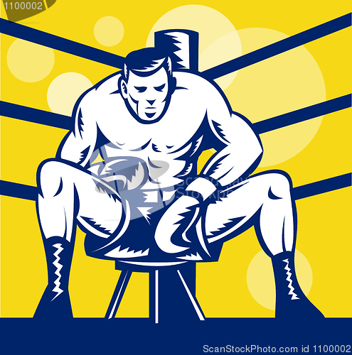 Image of Boxer sitting on stool front