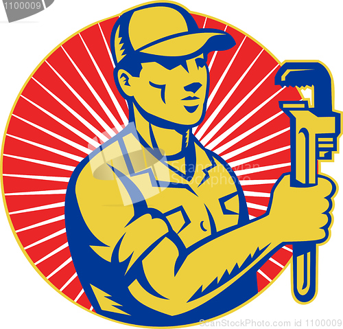 Image of Plumber holding monkey wrench