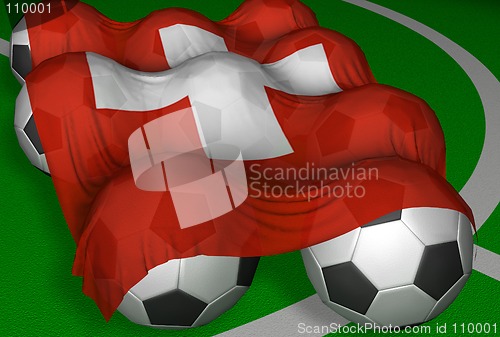 Image of 3D-rendering Switzerland flag and soccer-balls