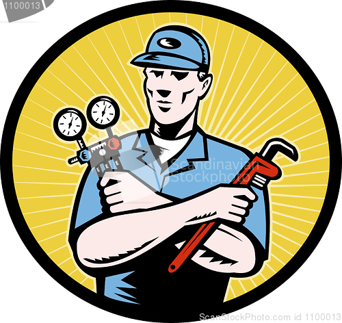 Image of repairman or air conditioning  aircon a/c  serviceman