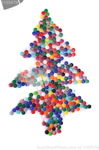 Image of color plastic caps as christmas tree