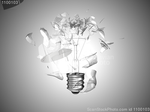 Image of Bad idea. Crushed lightbulb over grey 