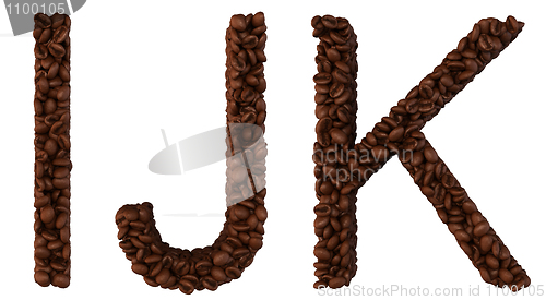 Image of Coffee font I, J and K letters isolated