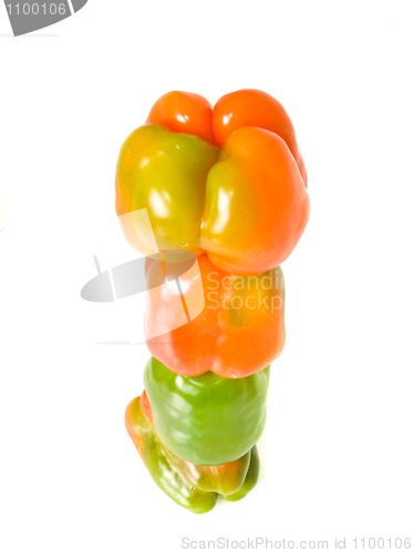 Image of Bell pepper tower over white