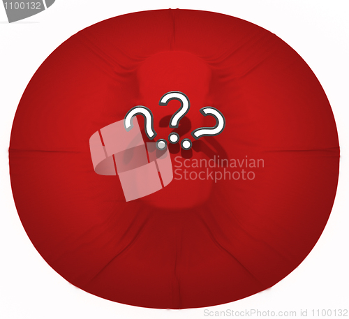 Image of Top view of covered car with query marks 
