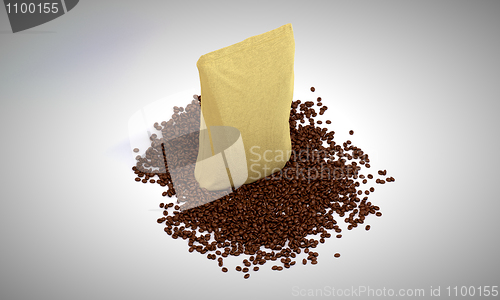 Image of Coffee beans and Pack on grey