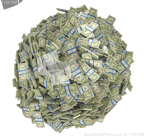 Image of Sphere shape assembled of US dollar bundles