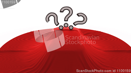 Image of Car covered with textile with 3 question marks