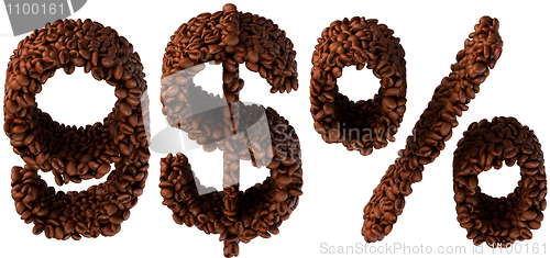 Image of Roasted Coffee font 9, dollar currency and percent