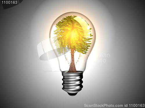 Image of Lightbulb with tree inside it and light