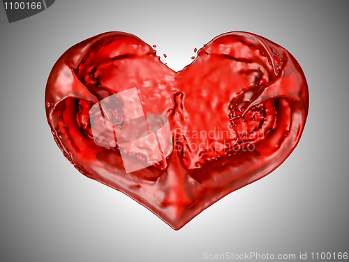 Image of Wine or blood. Red liquid heart shape