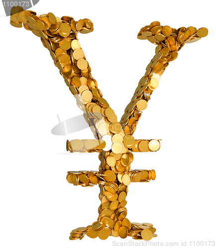 Image of Japanese Yen. Symbol shaped with coins