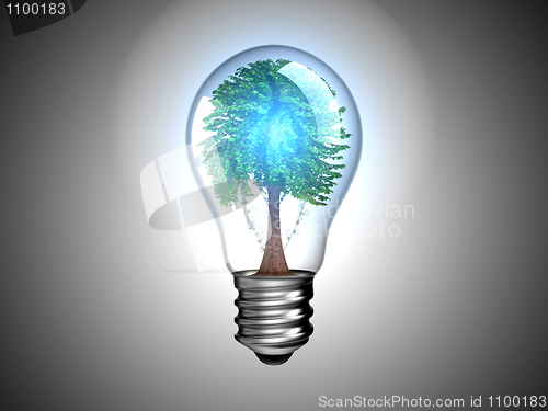 Image of Lightbulb with blue light and tree