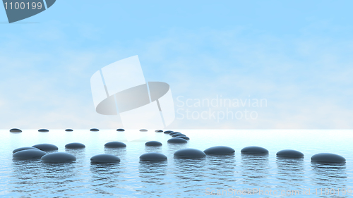 Image of Harmony concept. Pebble path on water 