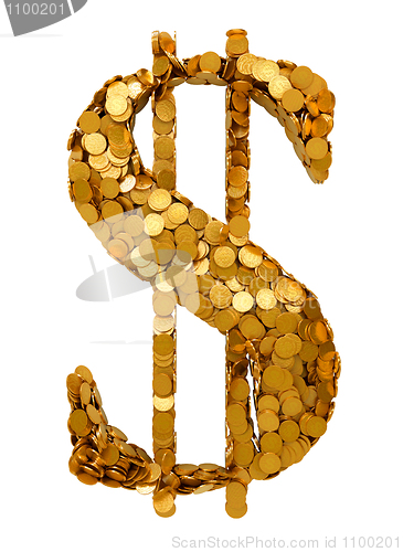 Image of USA Dollar Currency symbol shaped with coins