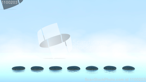 Image of Pebbles on the water over blue 