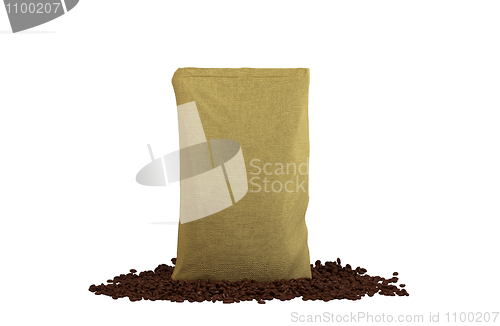 Image of Sacking Pack on coffee beans isolated