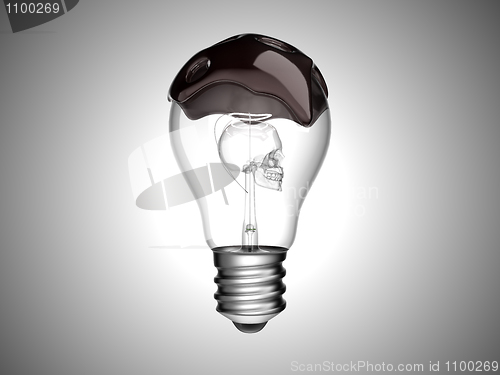 Image of Oil spill and environment. Bulb with skull inside