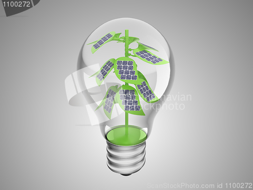 Image of Solar cells on green plant inside lightbulb