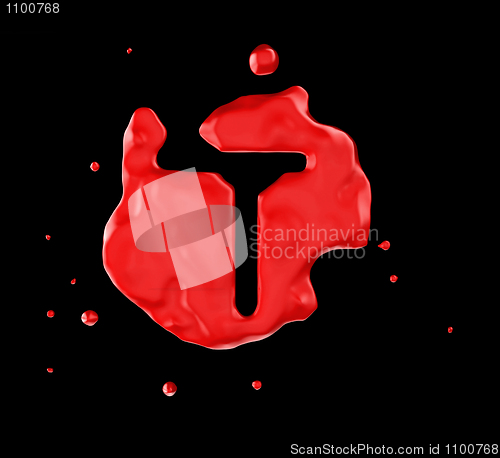 Image of Red blob T letter over black background