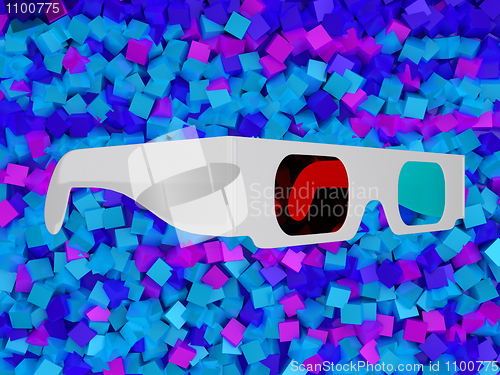 Image of Cinema 3D glasses over colorful blocks