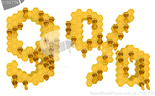 Image of Honey font 9 numeral and percent mark isolated