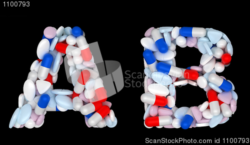 Image of Healthcare font A and B pills letters 