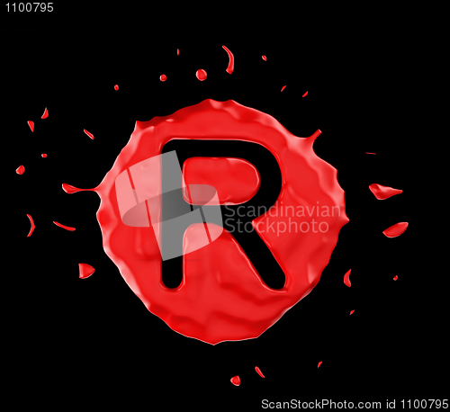 Image of Red blob R letter over black background