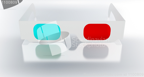 Image of 3D glasses on metallic surface