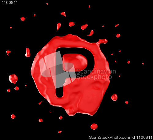 Image of Red blot P, letter over black background