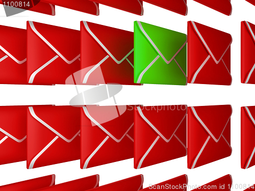 Image of Check your Email - unread letter among red envelopes 