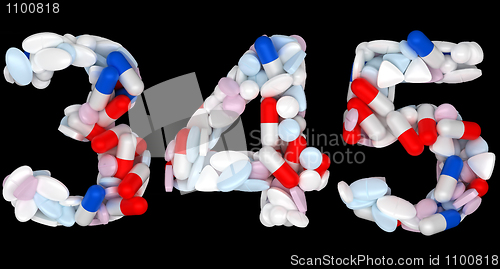 Image of Pills font 3 4 and 5 numerals isolated