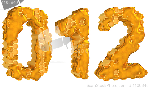 Image of Honey font 0 1 and 2 numerals isolated