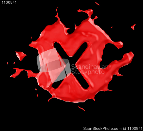 Image of Red blob X letter over black background