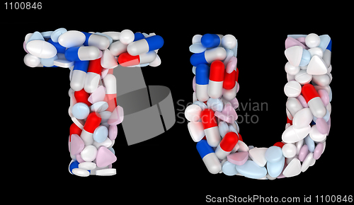 Image of Pharmacy font T and U pills letters