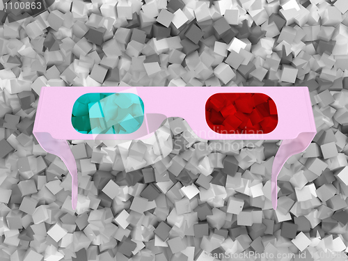 Image of 3D glasses and grey cubes