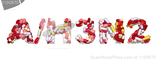 Image of Swine Flu H3N2 virus - word assemled with pills
