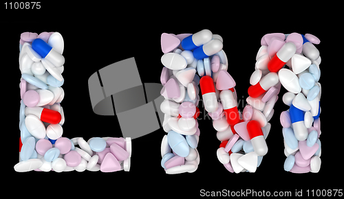 Image of Medication font L and M pills letters